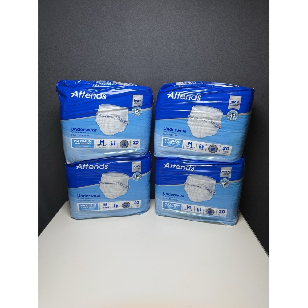 4 Packs - Attends Adult Diapers 20 Per Pack Size MEDIUM